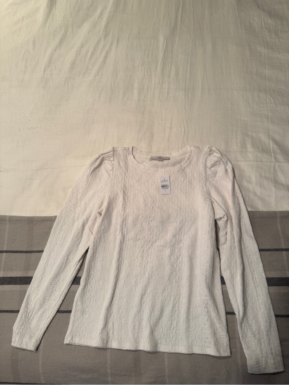 LOFT Cream Textured Long-Sleeve Kids Top